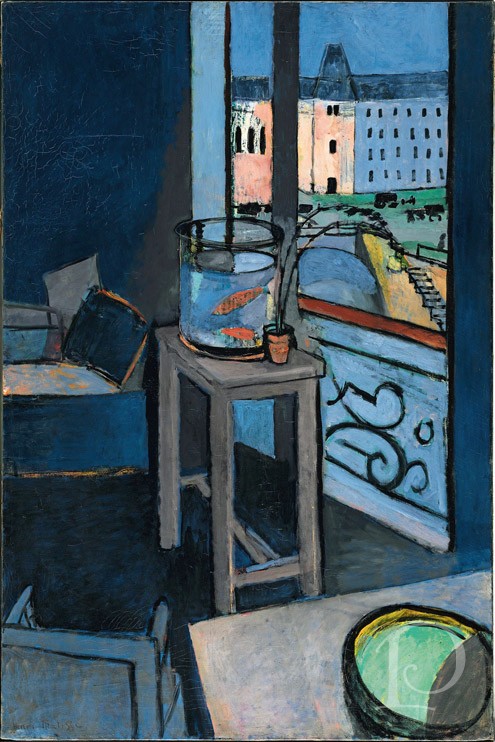 Henri Matisse Les Poissins Rouges painting Interior with Goldfish Bowl blue room chambre bleue artwork painting