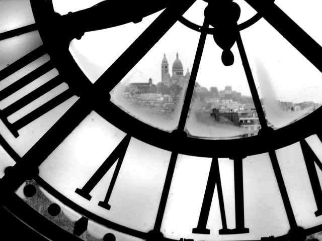 Museums Paris, Contemporary art photography, black and white photo, clock
